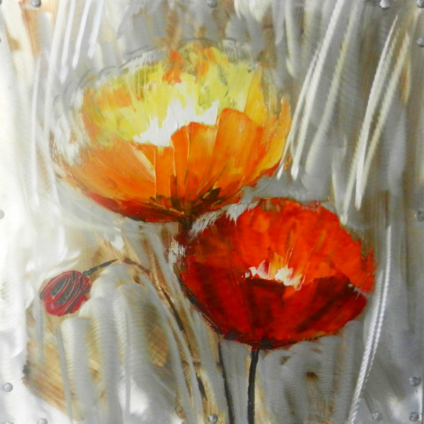 HA072 Wall décor art oil on canvas floral poppies orange red tones
